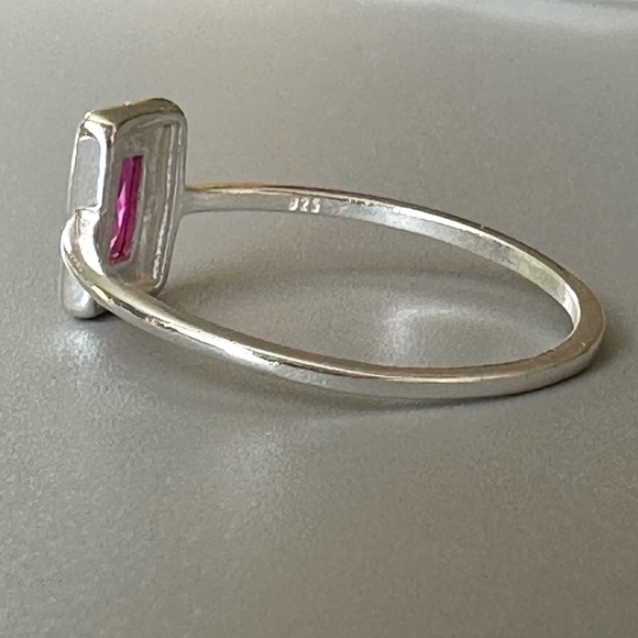 Sterling Silver Created Baguette Ruby Ring - Picture 6 of 17